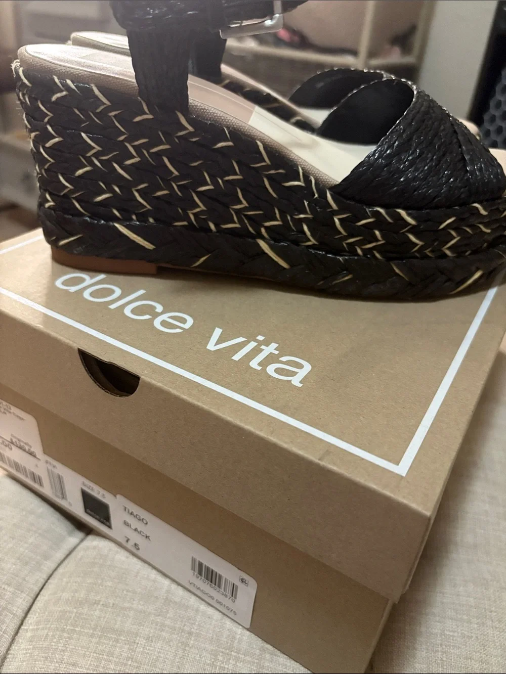Dolce Vita Black Woven Tiago Platform Sandals with Ankle Strap